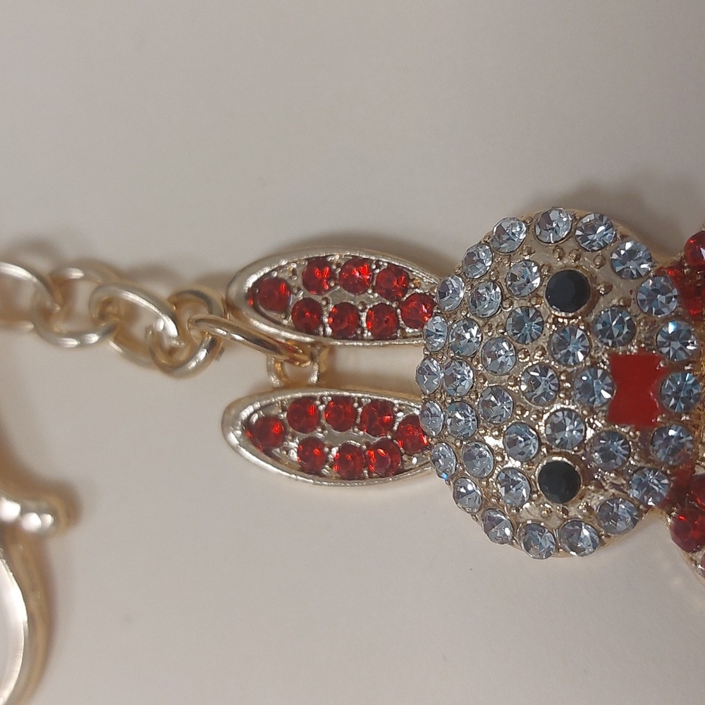 Gold Tone Rhinestone Bunny Rabbit Key Chain Purse Charm - Picture 7 of 16